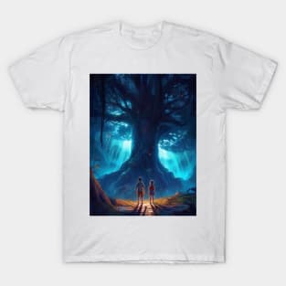 boy and girl standing under a beautiful fairy tale tree T-Shirt